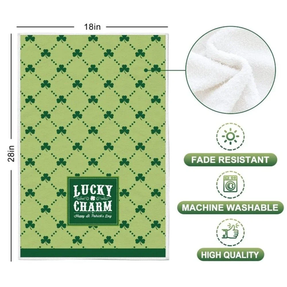 Whaline 4 Pack St Patrick's Day Kitchen Towels Green Shamrock Dish Hand Towels